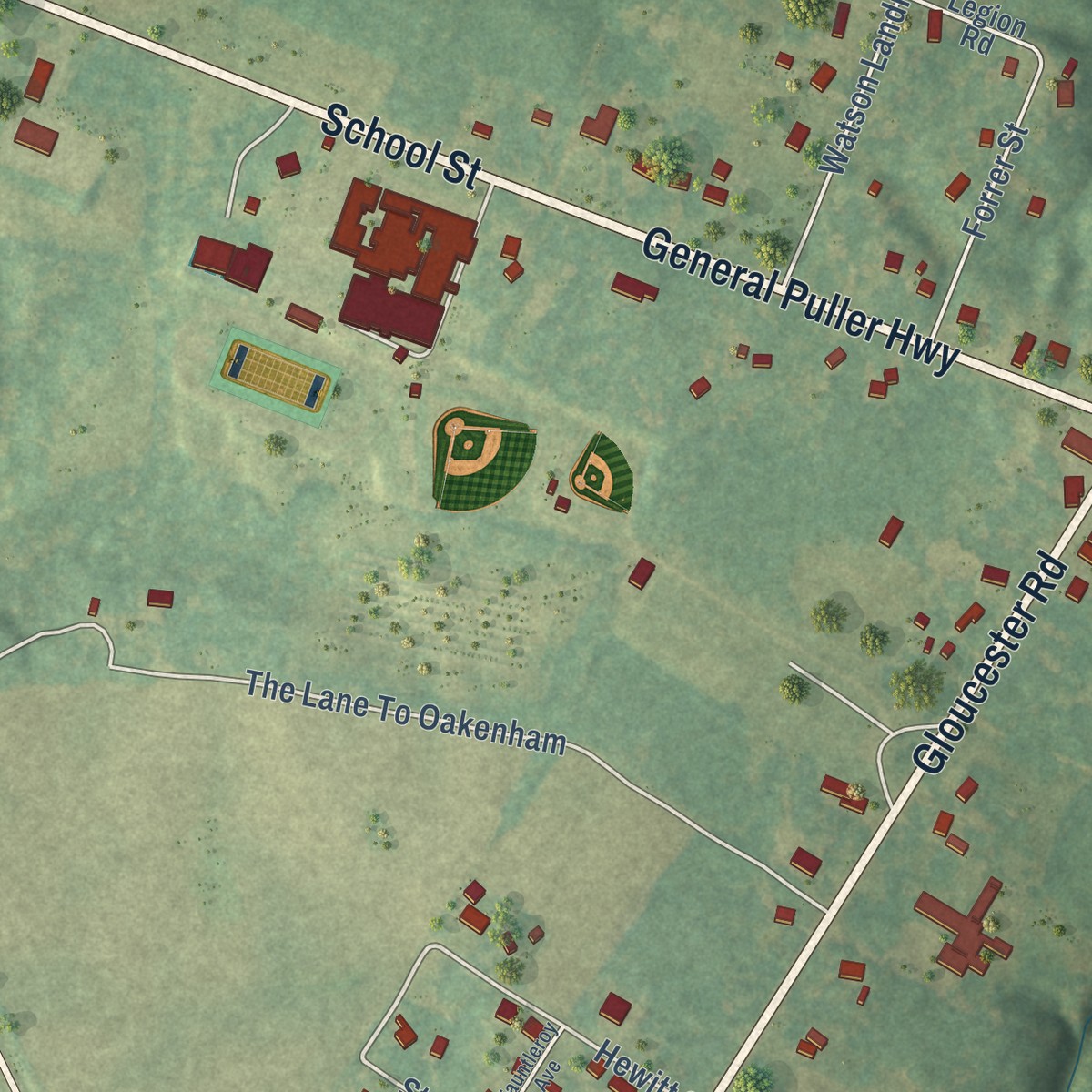 Second close-up of the map of Saluda, Virginia print showing more streets and buildings