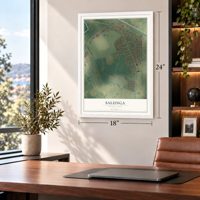 Salunga, Pennsylvania map, 18 x 24 inch print in a white frame in a home office