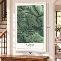Salyer, California map, 24 x 36 inch print in a white frame by a staircase