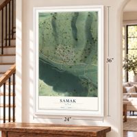 Samak, Utah map, 24 x 36 inch print in a white frame by a staircase