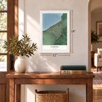Samburg, Tennessee map, 12 x 18 inch print in a white frame in an entryway