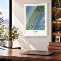 Samoa, California map, 18 x 24 inch print in a white frame in a home office