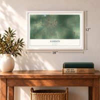 Samson, Alabama map, 12 x 18 inch print in a white frame in an entryway