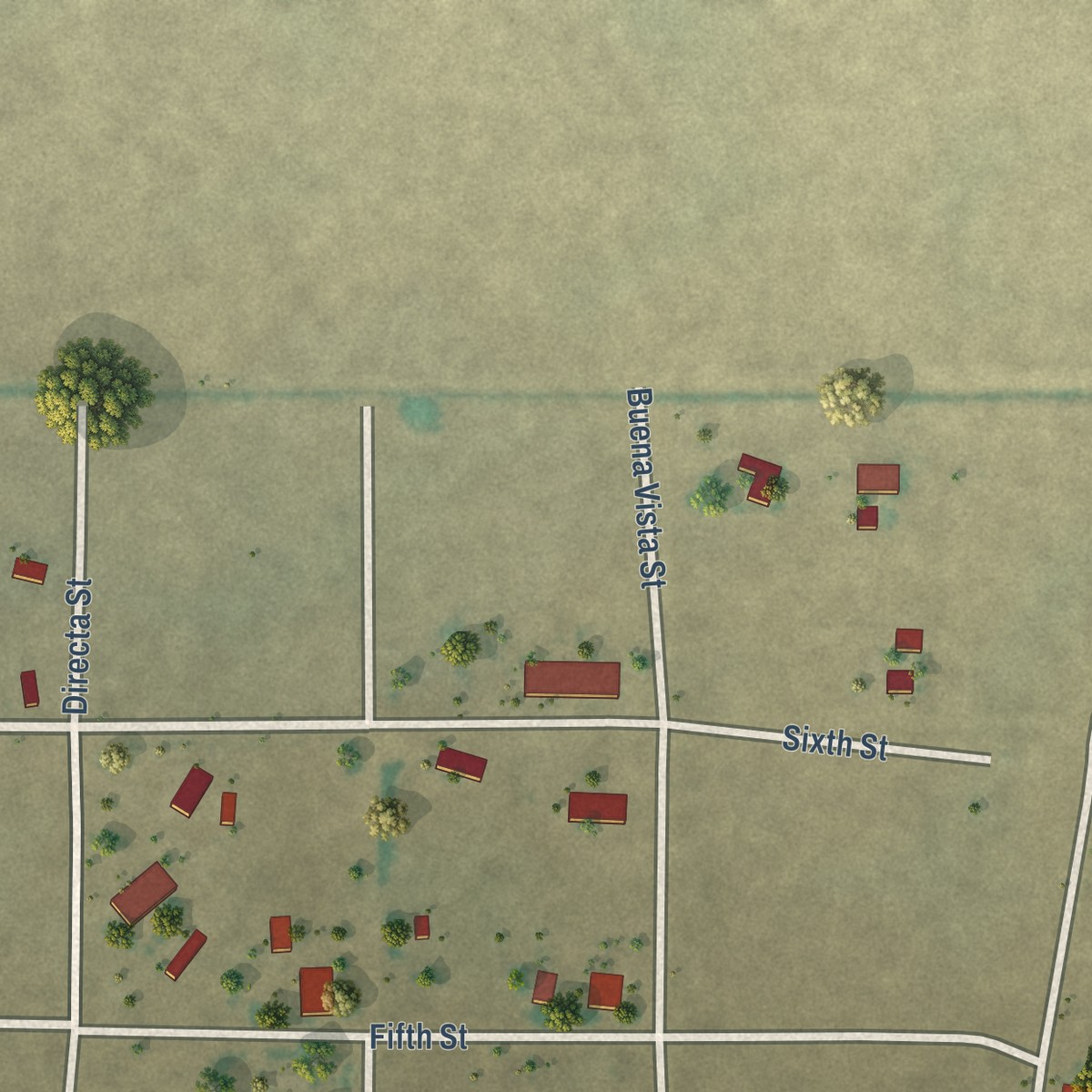 Second close-up of the map of San Acacio, Colorado print showing more streets and buildings
