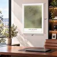 San Acacio, Colorado map, 18 x 24 inch print in a white frame in a home office