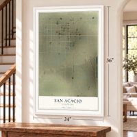 San Acacio, Colorado map, 24 x 36 inch print in a white frame by a staircase