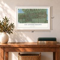 San Antonio Heights, California map, 12 x 18 inch print in a white frame in an entryway
