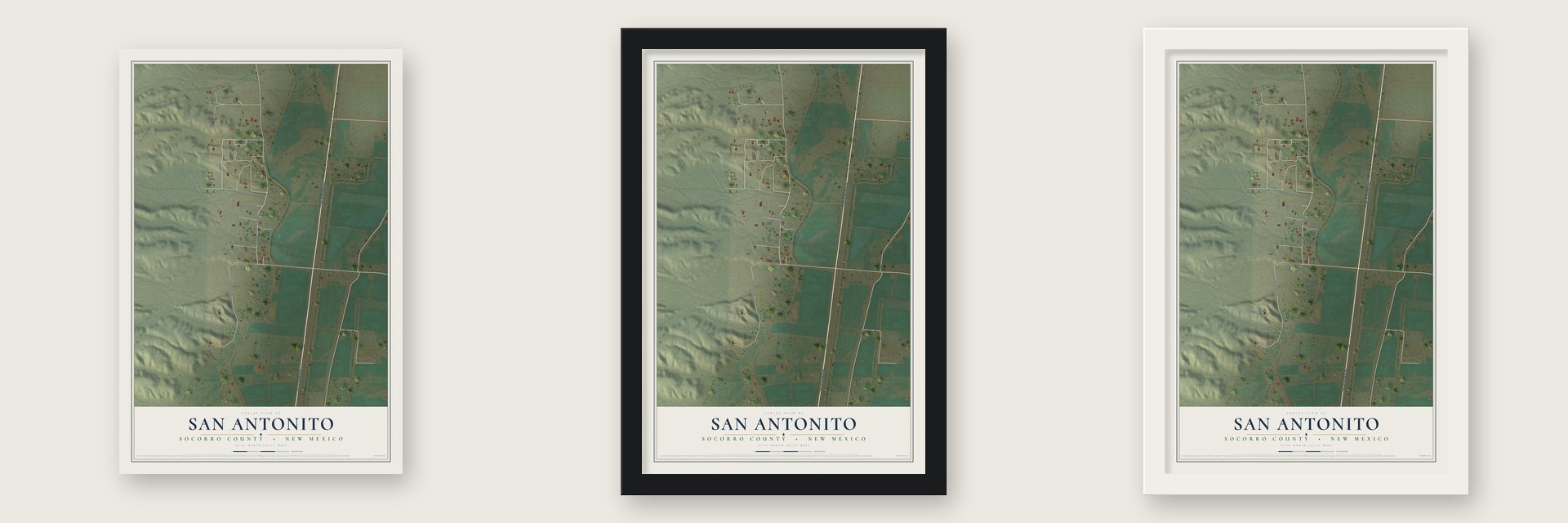 San Antonito, Socorro County, New Mexico map unframed, in a black wood frame and in a white wood frame