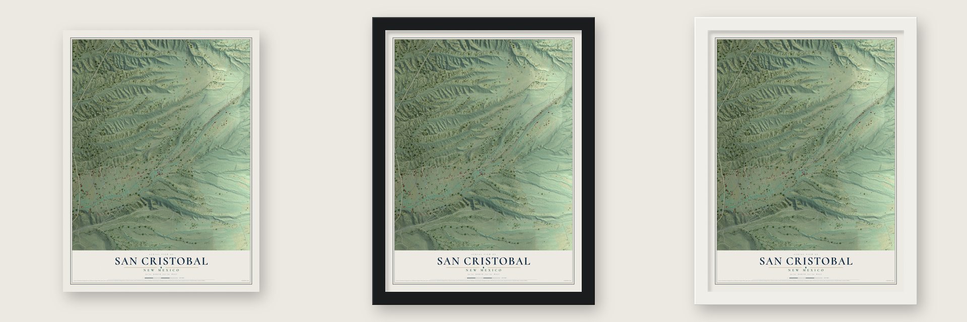 San Cristobal, New Mexico map unframed, in a black wood frame and in a white wood frame