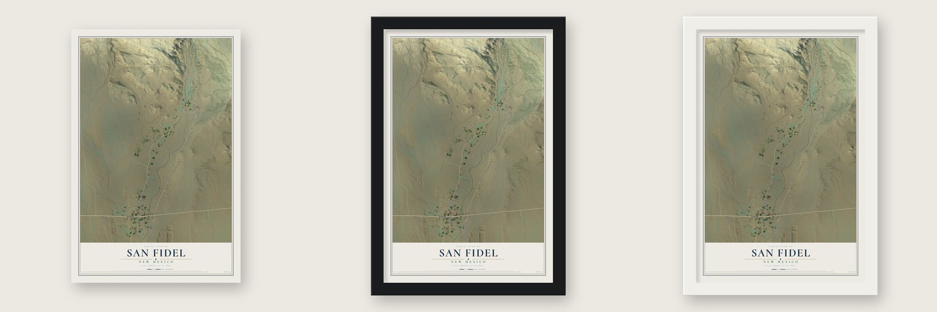 San Fidel, New Mexico map unframed, in a black wood frame and in a white wood frame