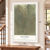 San Fidel, New Mexico map, 24 x 36 inch print in a white frame by a staircase