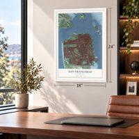 San Francisco, California map, 18 x 24 inch print in a white frame in a home office