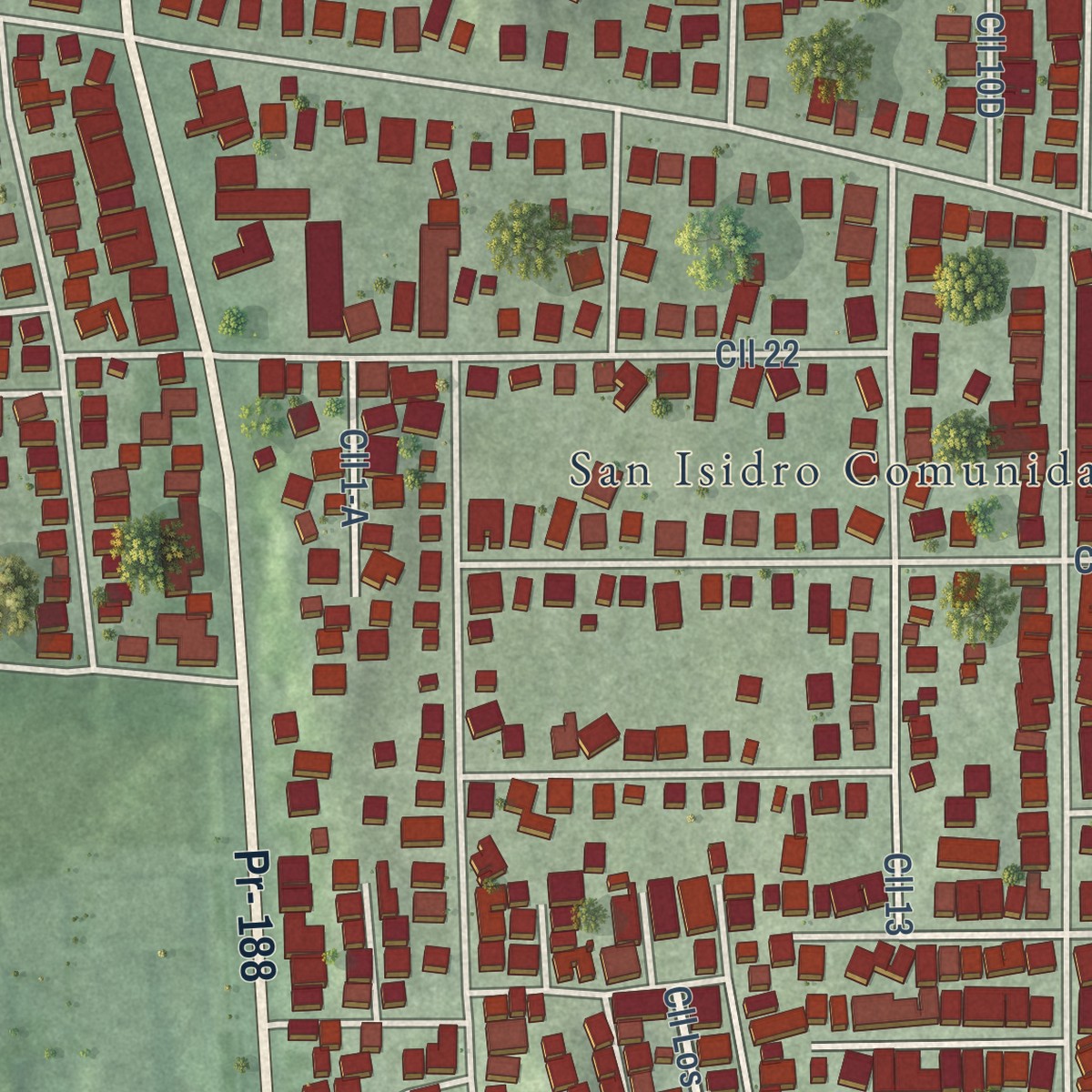 Second close-up of the map of San Isidro, Puerto Rico print showing more streets and buildings