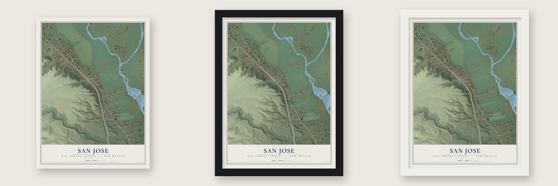 San Jose, Rio Arriba County, New Mexico map unframed, in a black wood frame and in a white wood frame