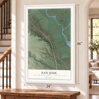 San Jose, Rio Arriba County, New Mexico map, 24 x 36 inch print in a white frame by a staircase