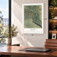 San Jose, San Miguel County, New Mexico map, 18 x 24 inch print in a white frame in a home office