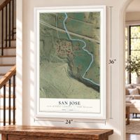San Jose, San Miguel County, New Mexico map, 24 x 36 inch print in a white frame by a staircase