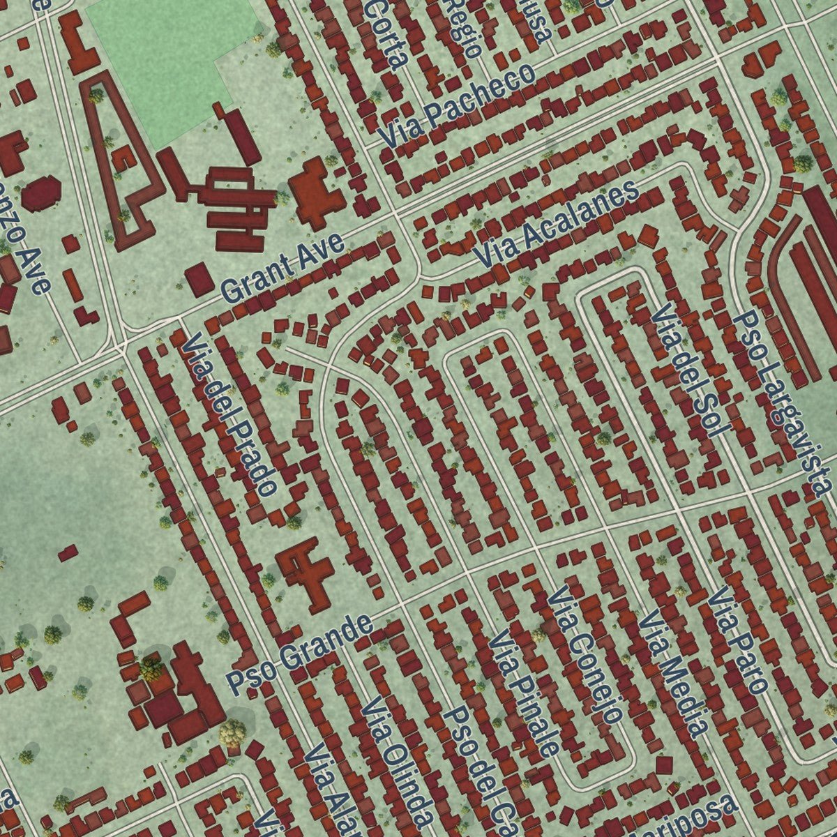 Second close-up of the map of San Lorenzo, California print showing more streets and buildings