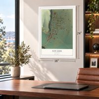 San Luis, Colorado map, 18 x 24 inch print in a white frame in a home office
