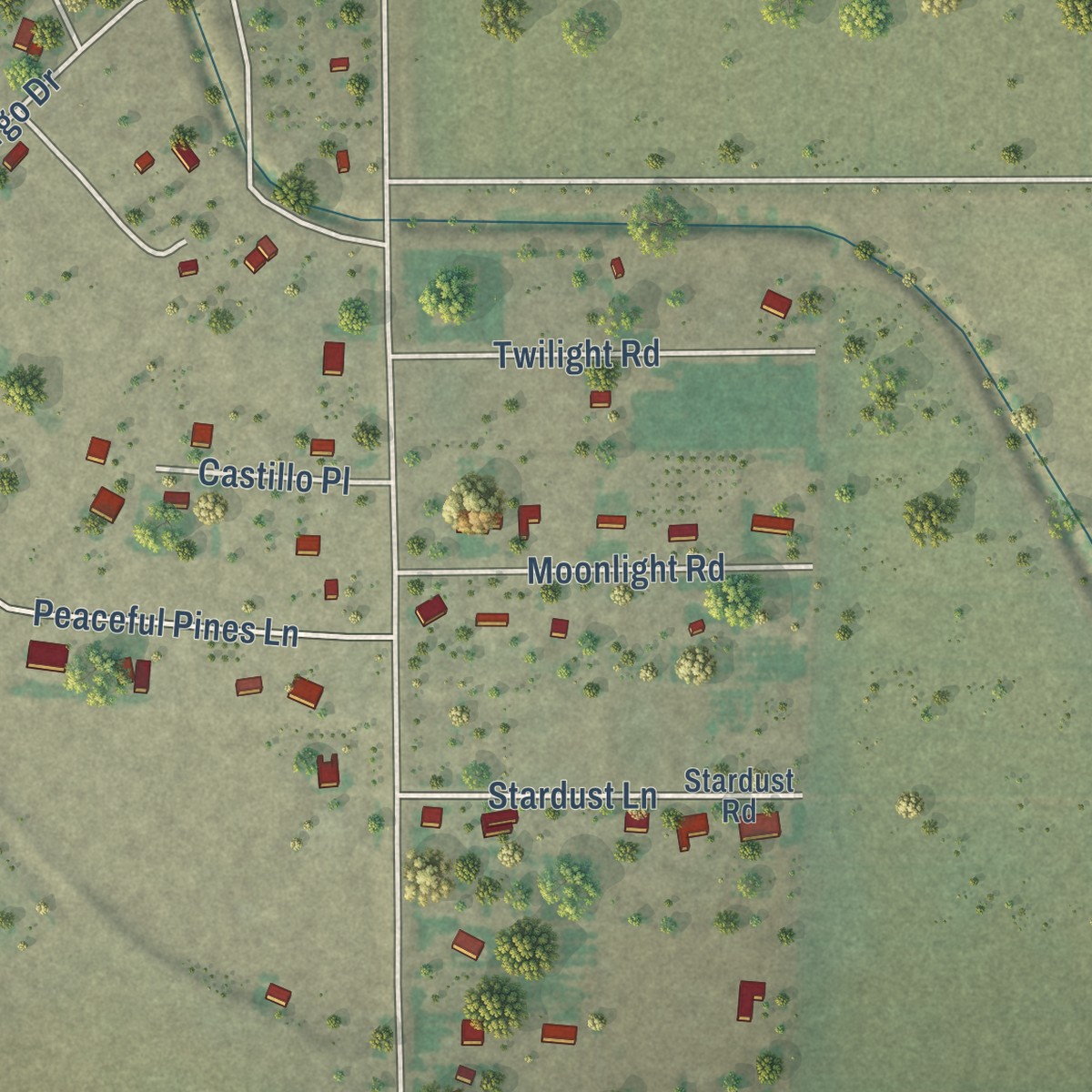 Second close-up of the map of San Miguel, New Mexico print showing more streets and buildings