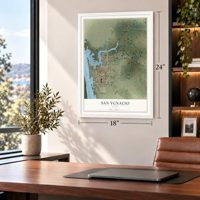 San Ygnacio, Texas map, 18 x 24 inch print in a white frame in a home office