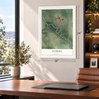 Sanborn, Minnesota map, 18 x 24 inch print in a white frame in a home office