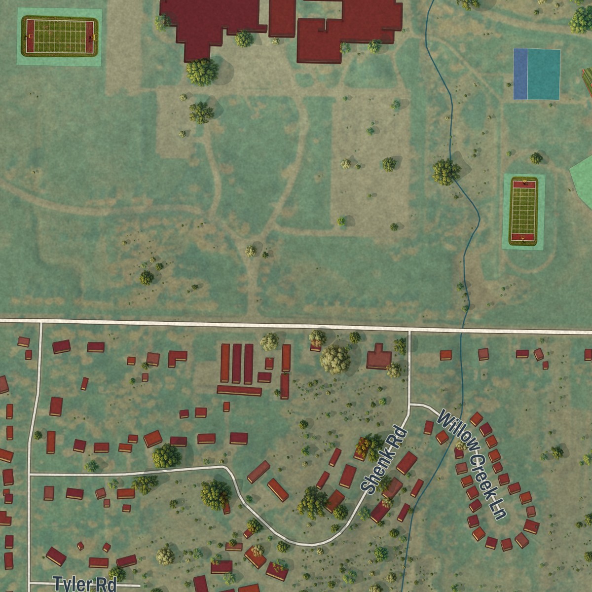 Second close-up of the map of Sanborn, New York print showing more streets and buildings