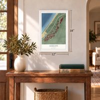 Sand City, California map, 12 x 18 inch print in a white frame in an entryway