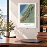 Sand City, California map, 18 x 24 inch print in a white frame in a home office