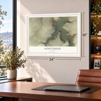 Sand Coulee, Montana map, 18 x 24 inch print in a white frame in a home office