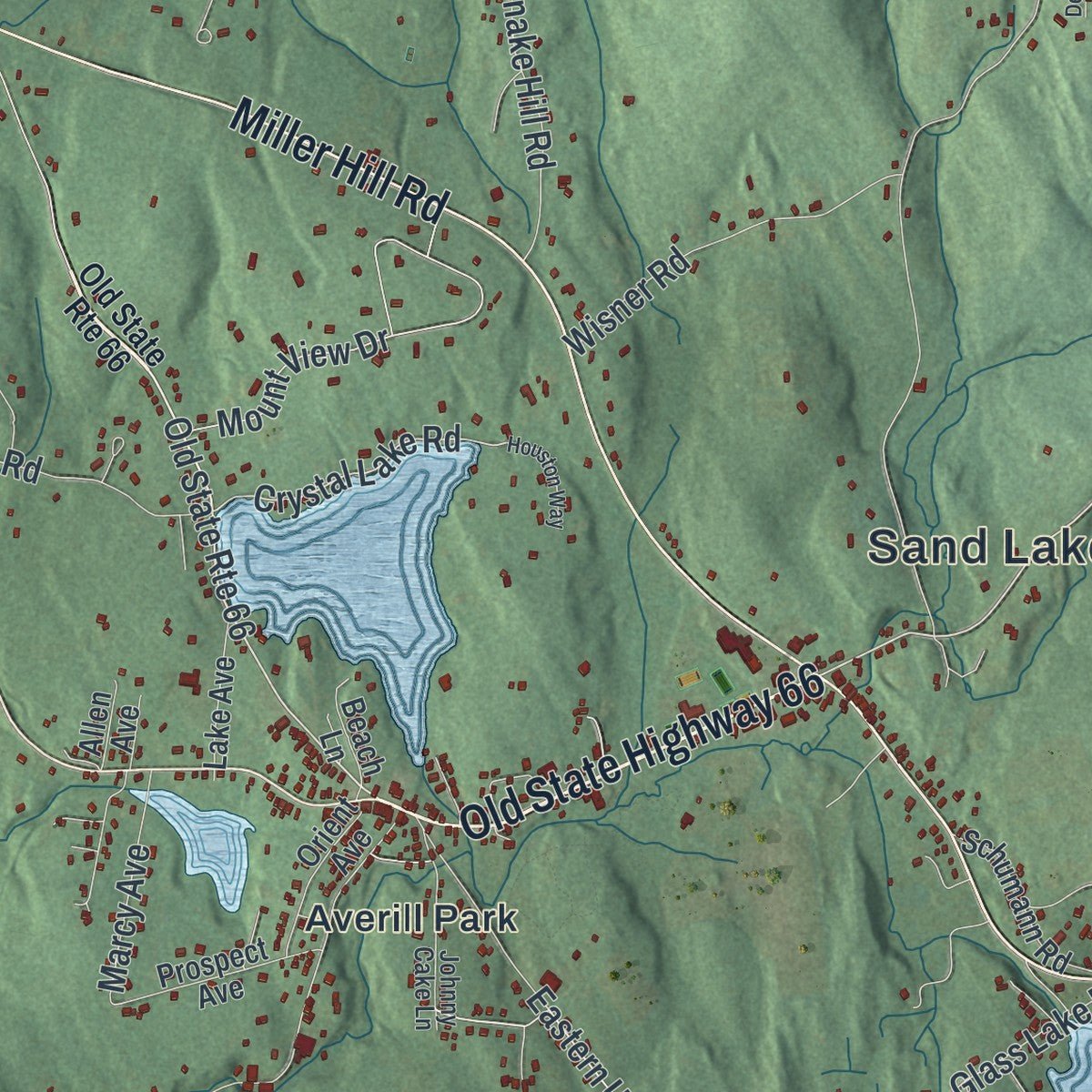 Second close-up of the map of Sand Lake, New York print showing more streets and buildings