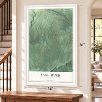 Sand Rock, Alabama map, 24 x 36 inch print in a white frame by a staircase