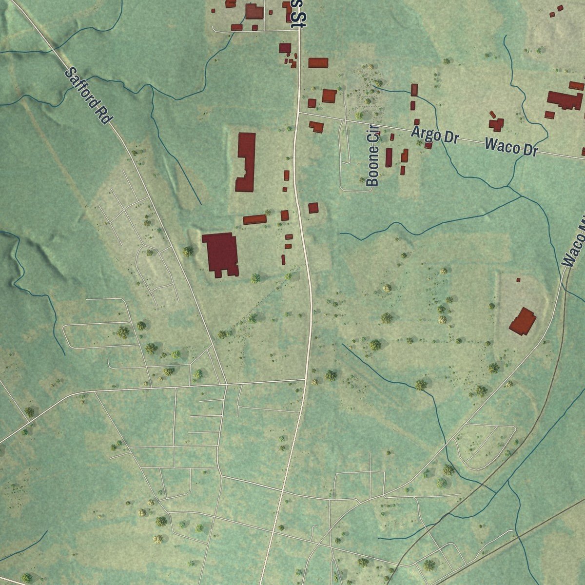 Second close-up of the map of Sandersville, Georgia print showing more streets and buildings