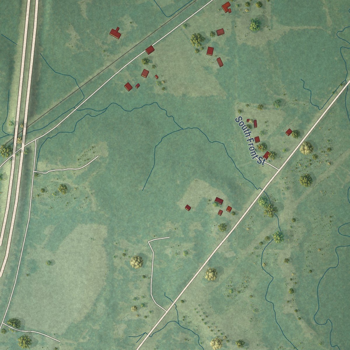 Second close-up of the map of Sandersville, Mississippi print showing more streets and buildings
