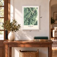 Sandgate, Vermont map, 12 x 18 inch print in a white frame in an entryway