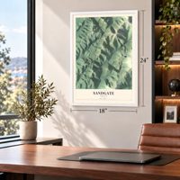 Sandgate, Vermont map, 18 x 24 inch print in a white frame in a home office