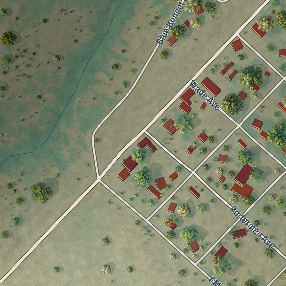 Second close-up of the map of Sandia, Texas print showing more streets and buildings