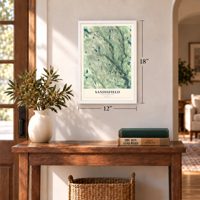 Sandisfield, Massachusetts map, 12 x 18 inch print in a white frame in an entryway