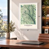 Sandisfield, Massachusetts map, 18 x 24 inch print in a white frame in a home office