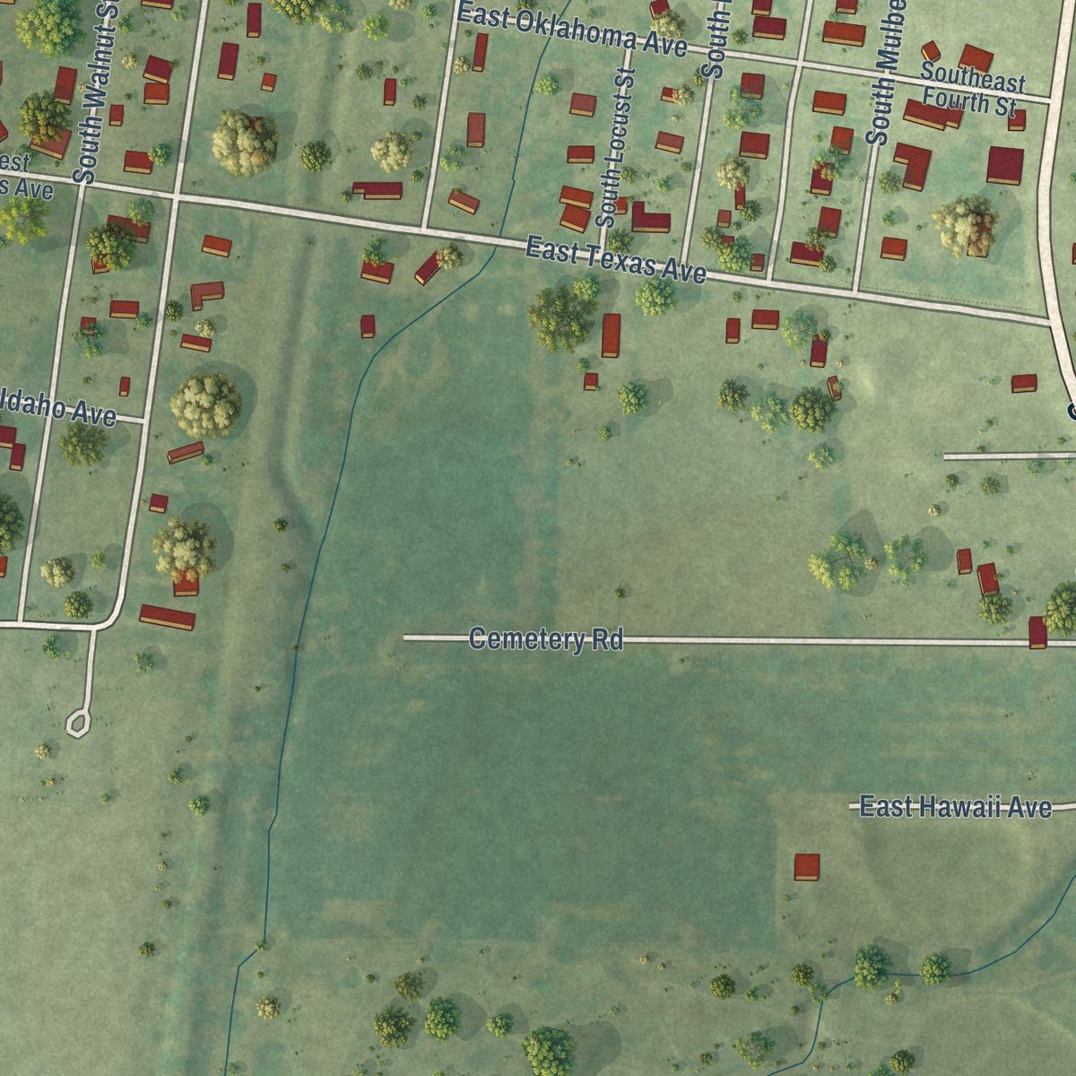 Second close-up of the map of Sandoval, Illinois print showing more streets and buildings