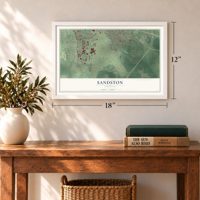 Sandston, Virginia map, 12 x 18 inch print in a white frame in an entryway