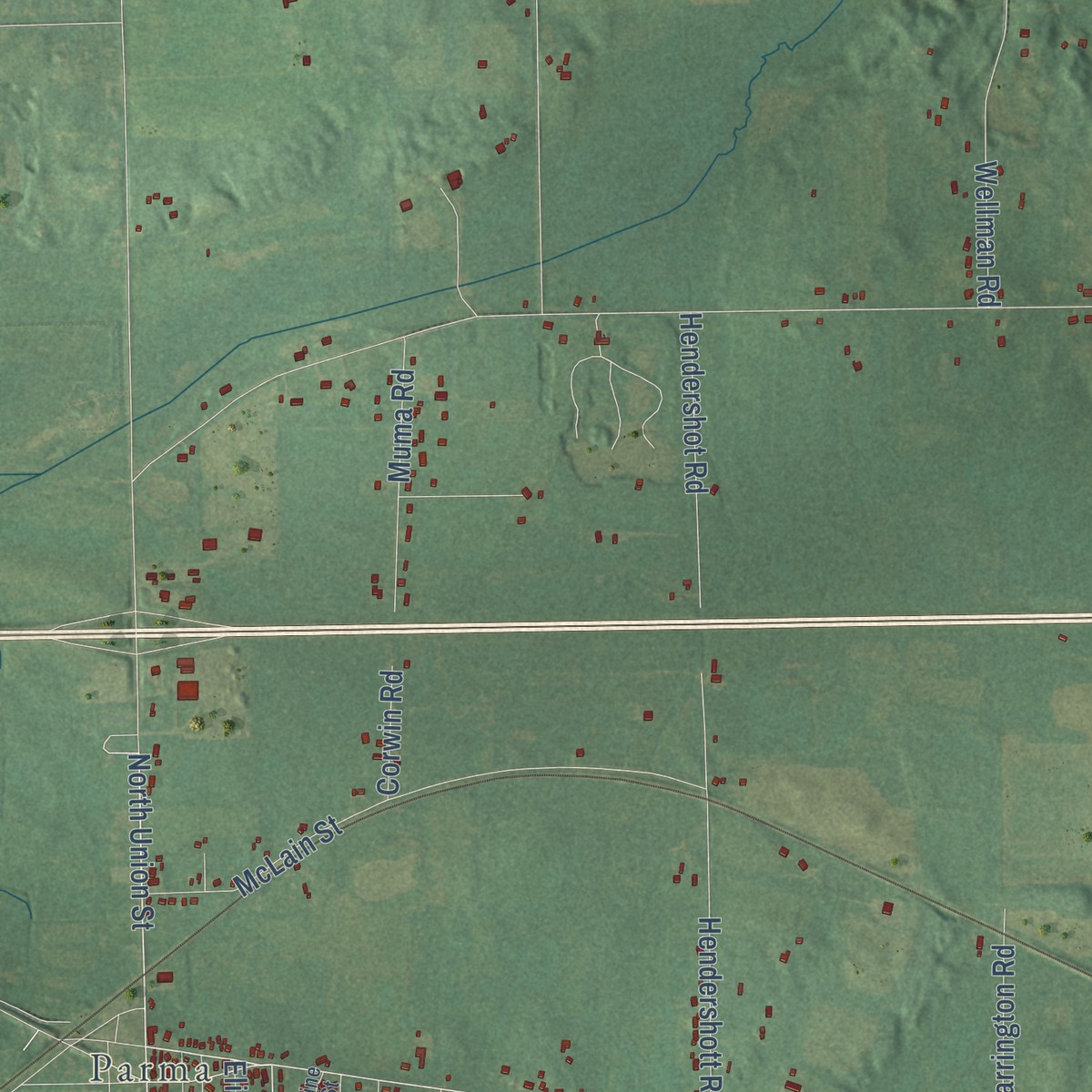 Second close-up of the map of Sandstone, Michigan print showing more streets and buildings