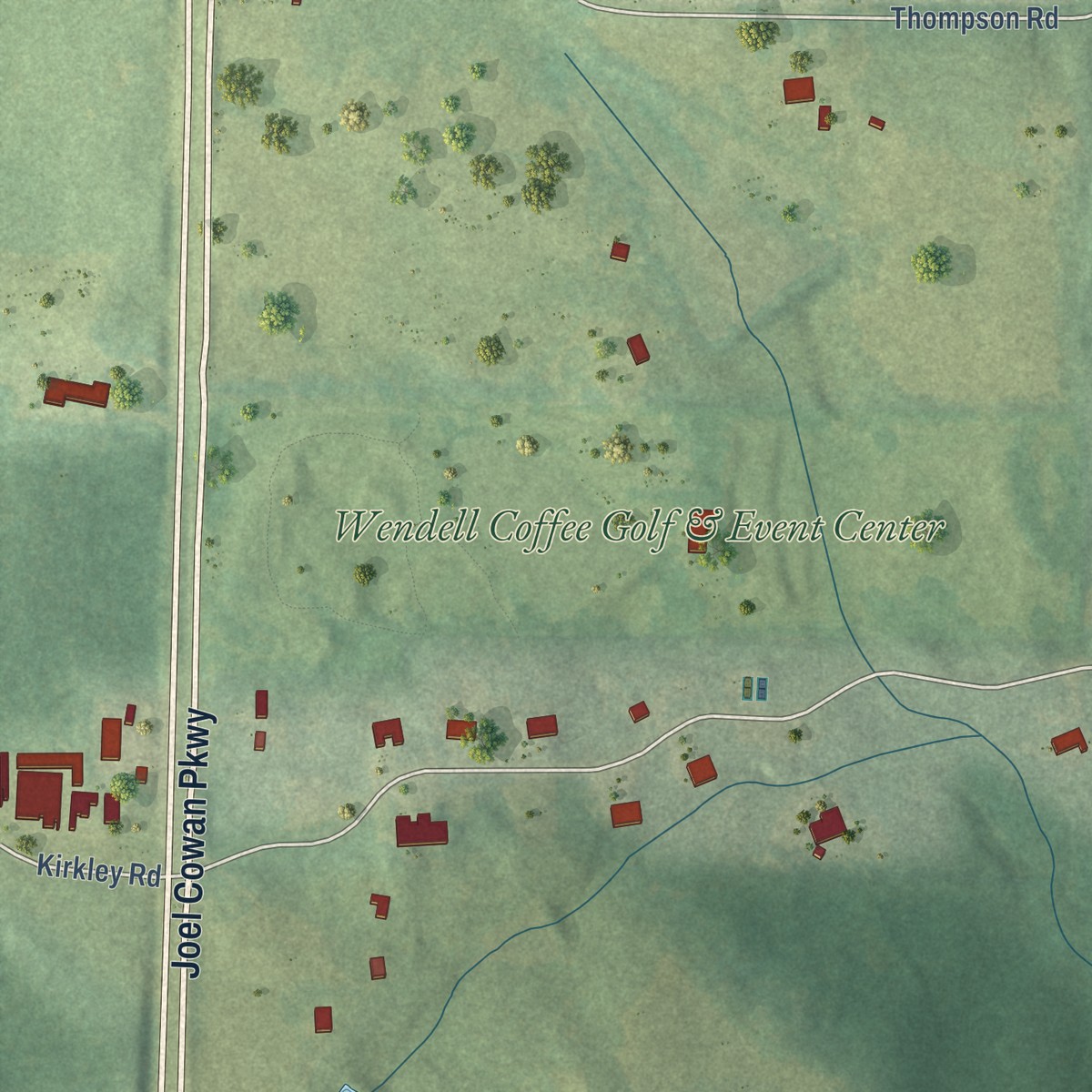 Second close-up of the map of Sandy Creek, Georgia print showing more streets and buildings