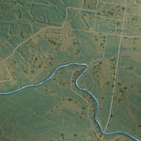 Second close-up of the map of Sandy Hollow-Escondidas, Texas print showing more streets and buildings