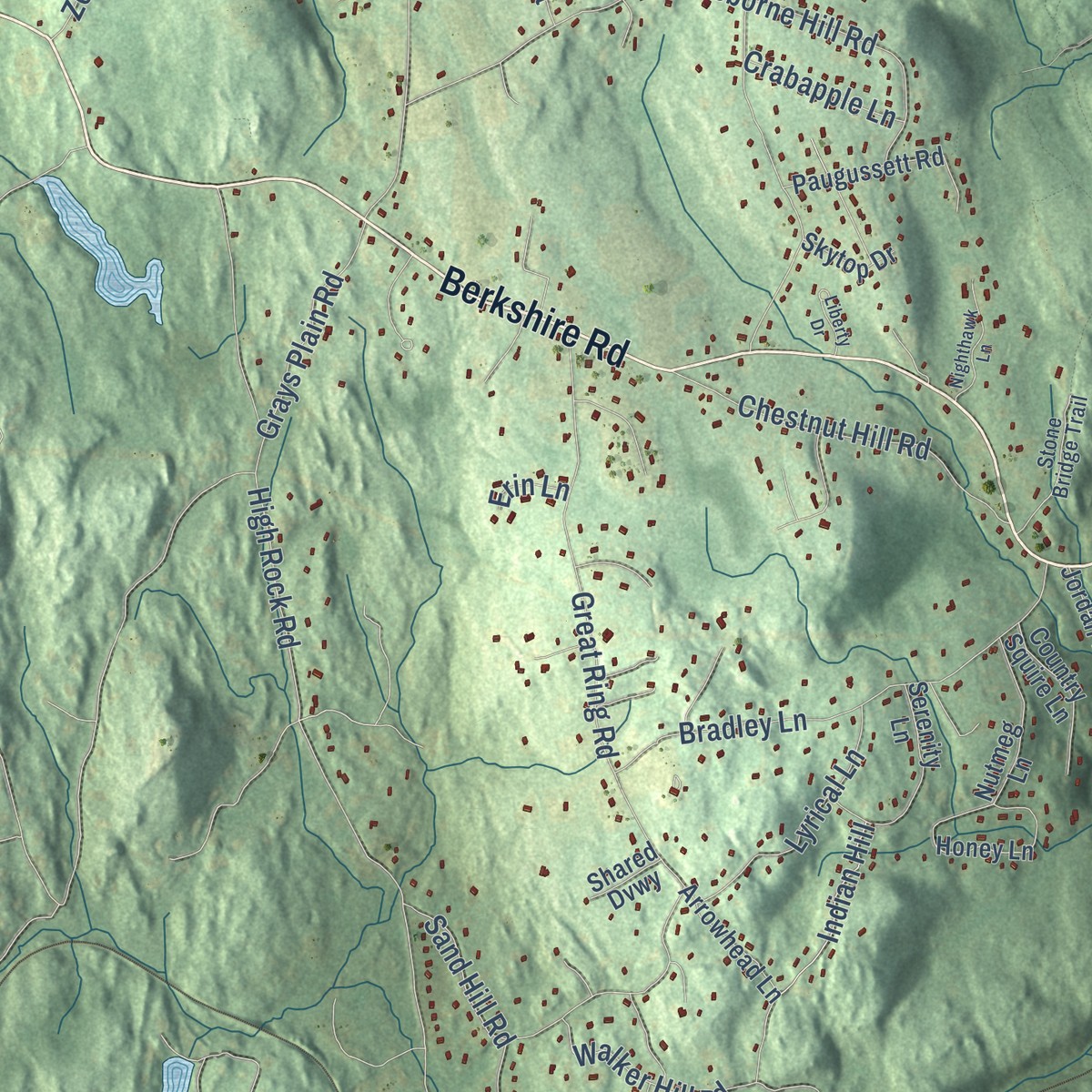 Second close-up of the map of Sandy Hook, Connecticut print showing more streets and buildings