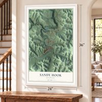 Sandy Hook, Kentucky map, 24 x 36 inch print in a white frame by a staircase