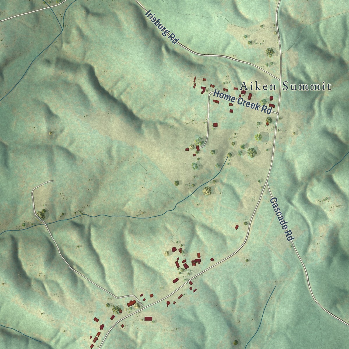 Second close-up of the map of Sandy Level, Virginia print showing more streets and buildings