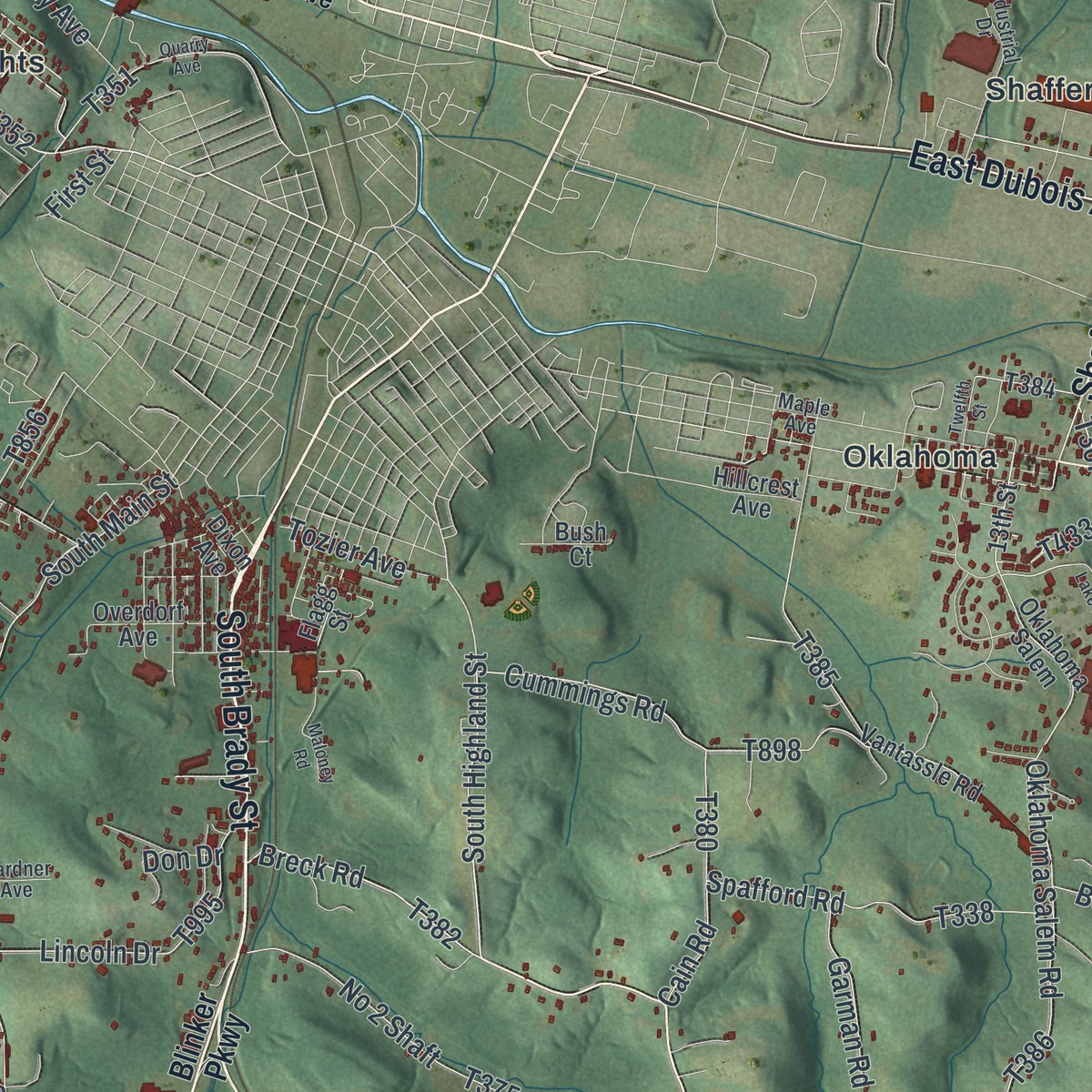 Second close-up of the map of Sandy, Pennsylvania print showing more streets and buildings