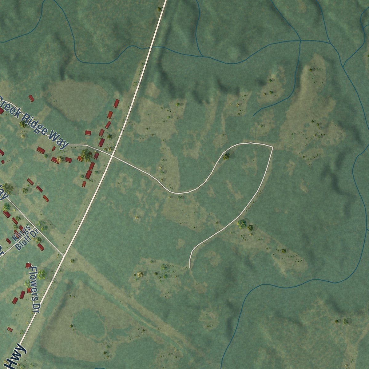 Second close-up of the map of Sandyfield, North Carolina print showing more streets and buildings