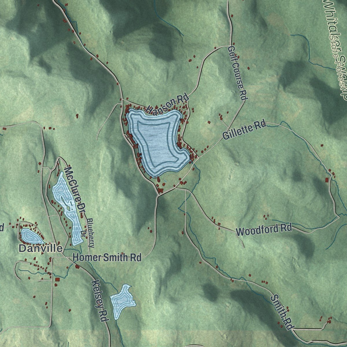 Second close-up of the map of Sanford, New York print showing more streets and buildings